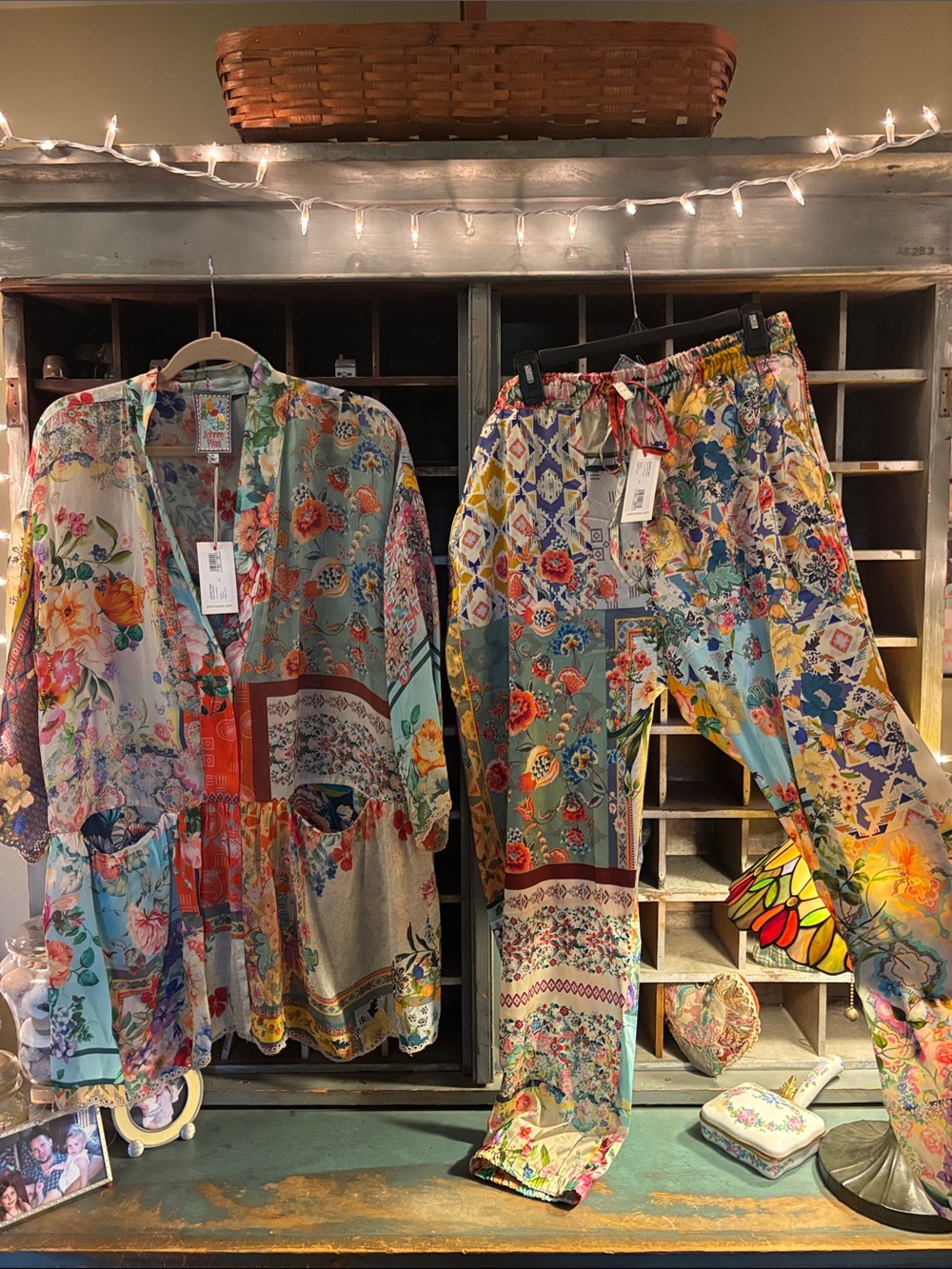 Johnny Was Multicolor Floral Patchwork kimono and joggers XL NWT